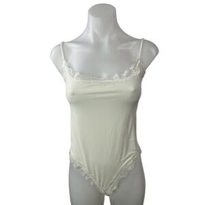 Suuksess Women's Cream Lace Trim Thong Cami Camisole Tank Bodysuit Top Size M